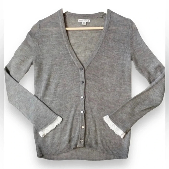 J.Crew Mercantile Lace Sleeve Alpaca Cardigan Sweater - Picture 1 of 5